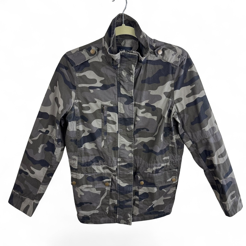 Love Tree Camouflage Utility Field Jacket Green Grey Womens Large Cotton